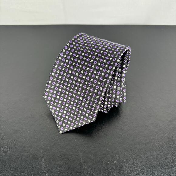 Brooks Brothers Irregular 100% All Silk USA Tie Black Purple - Picture 1 of 4